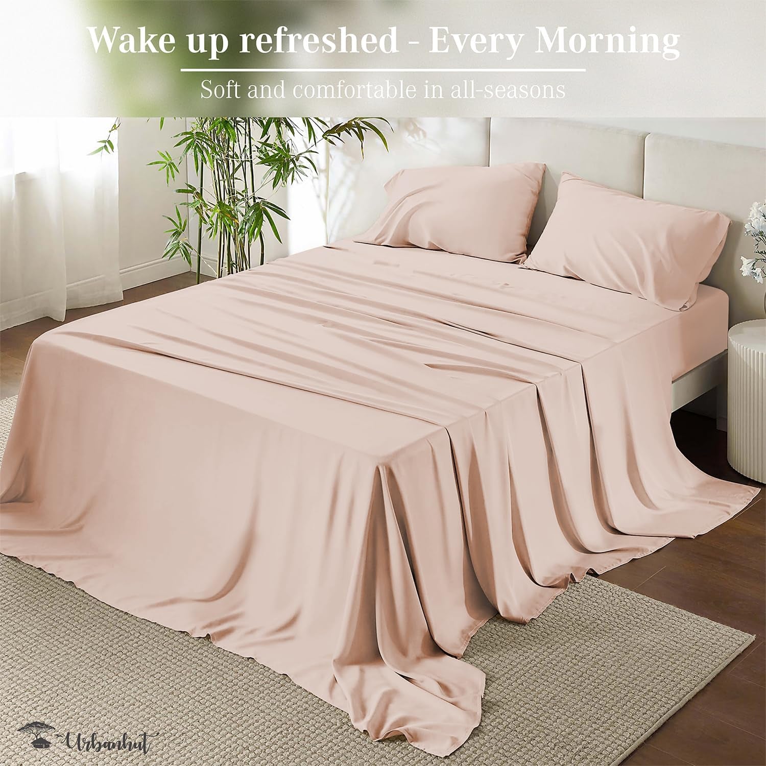 800 Thread Count Queen Size Egyptian Cotton Sheets Set, 4 Pc Bed Sheet Sets for Queen Size Bedding, Luxury Hotel Sheets Sateen Finish Fits 16" Deep Pocket - Blush Pink