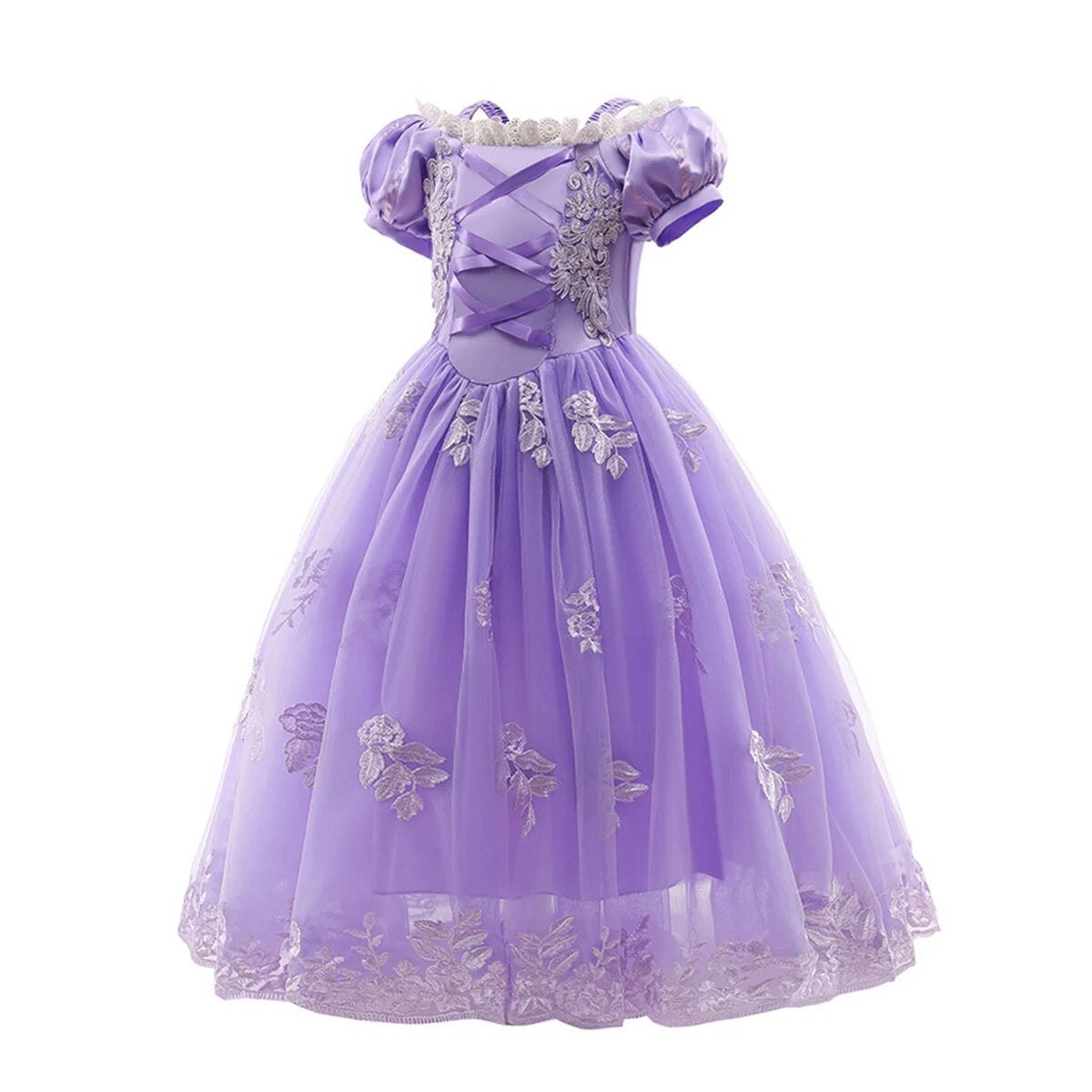 Princess Sofia Dress for Girl Rapunzel Cosplay Halloween Costume Puff Sleeve Layerd Dresses