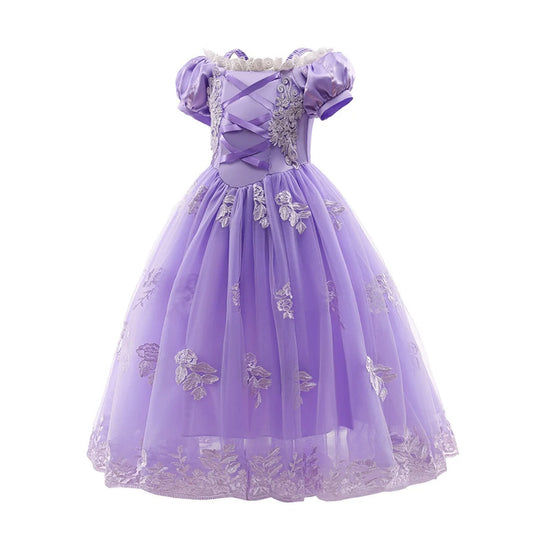 Princess Sofia Dress for Girl Rapunzel Cosplay Halloween Costume Puff Sleeve Layerd Dresses