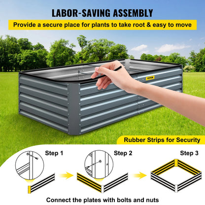 VEVOR Galvanized Raised Garden Bed, 80 X 40 X 19 Metal Planter Box, Gray Steel Plant Raised Garden Bed Kit, Planter Boxes Outdoor for Growing Vegetables,Flowers,Fruits,Herbs,And Succulents