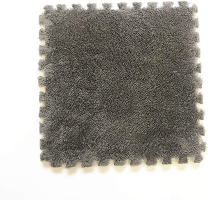 Interlocking Carpet Shaggy Soft EVA Foam Mats Fluffy Area Rugs Protective Floor Tiles Exercise Play Mat for Children Kids Room Home Parlor Bedroom (12 Pcs, Gray)