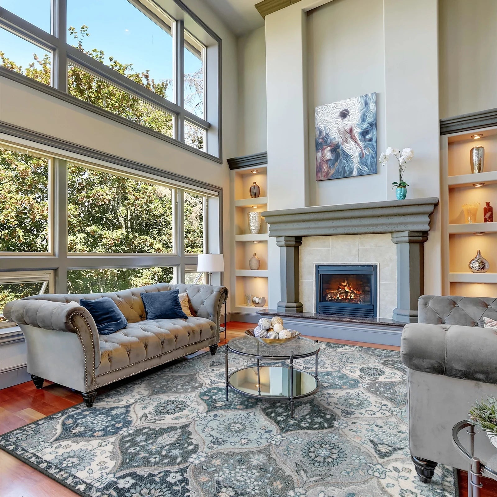 5'X7' Area Rug for Living Room Non-Slip Moroccan Indoor Washable Rug Ultra-Thin Foldable Soft Carpet Floral Accent Throw Rug for Kitchen Entryway Bathroom Bedroom Office Carpet,Grey