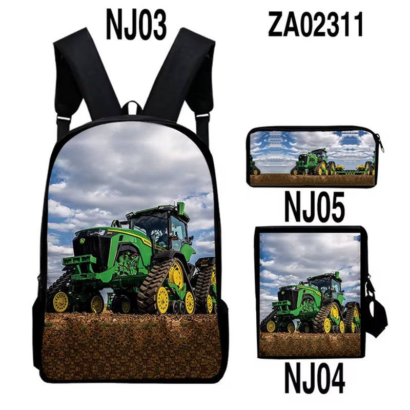 3Pcs/Set Tractor Pattern Backpack 3D Print School Bag Sets for Teenager Boys Girls Cartoon Kids Schoolbag Children Mochilas