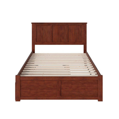 Madison Walnut Full Platform Bed with Flat Panel Foot Board and Twin Size Urban Trundle Bed