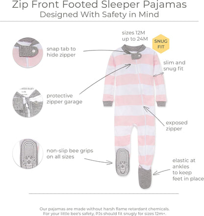 Baby Girls' Organic Cotton Zip-Front Non-Slip Footed Sleeper Pajamas