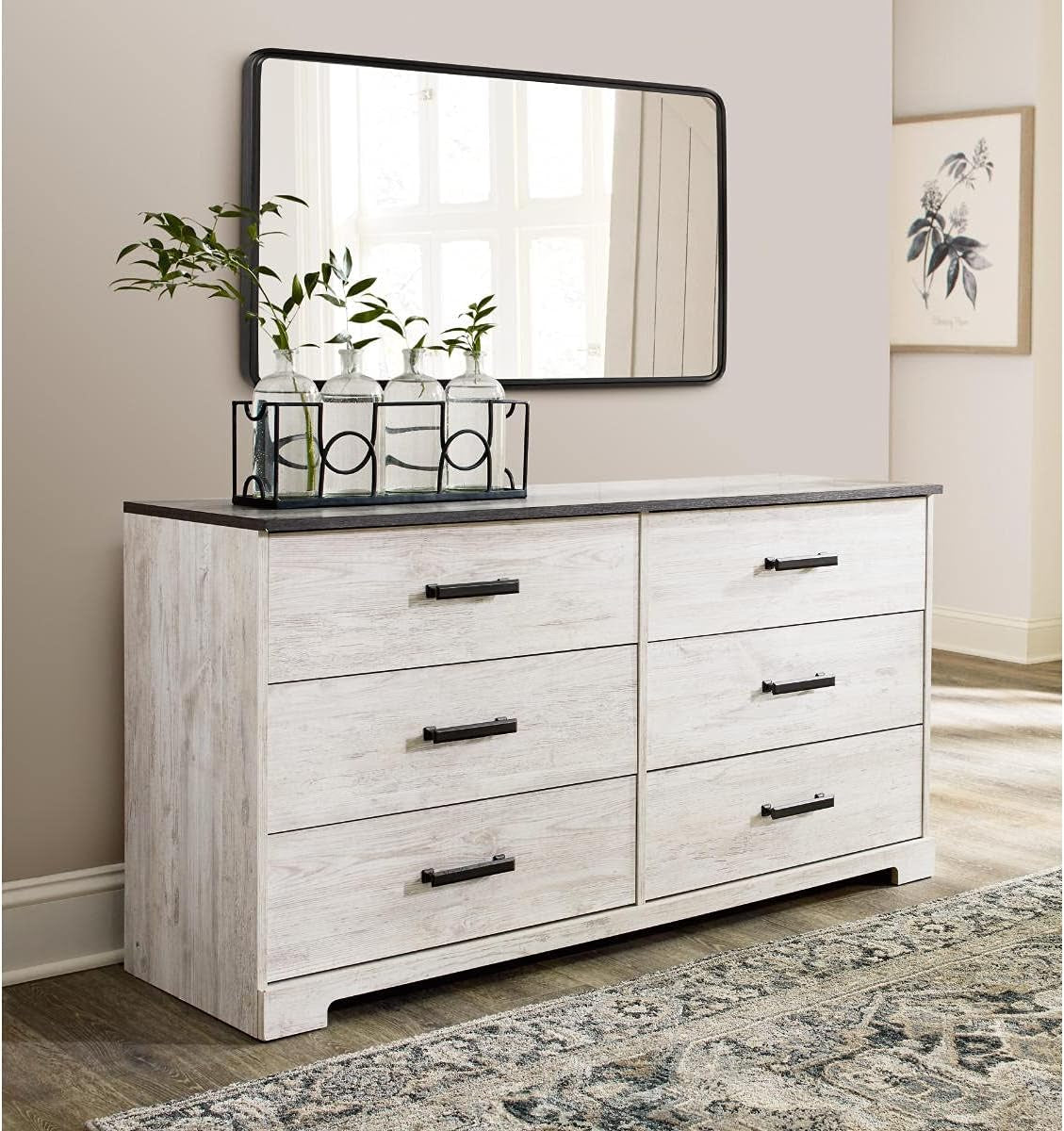 Shawburn Modern Farmhouse 6 Drawer Dresser, Two Tone White & Dark Gray