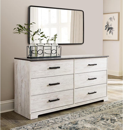 Shawburn Modern Farmhouse 6 Drawer Dresser, Two Tone White & Dark Gray