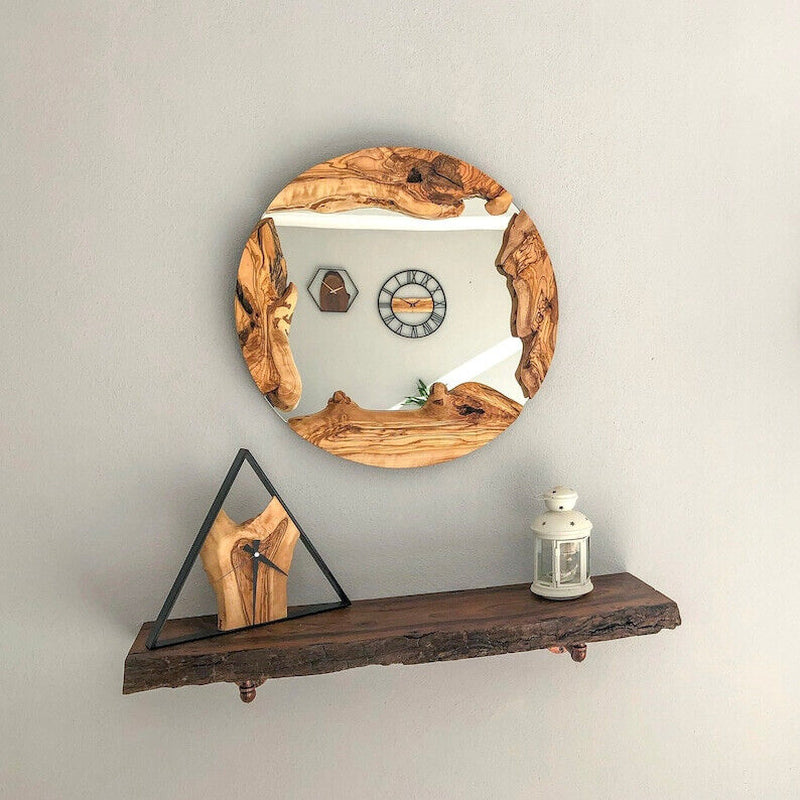 Wood round Mirror, Live Edge Wood Wall Mirror, Wood Frame Mirror Wall Decor,