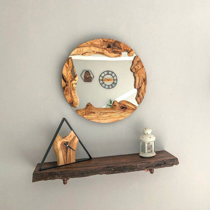 Wood round Mirror, Live Edge Wood Wall Mirror, Wood Frame Mirror Wall Decor,