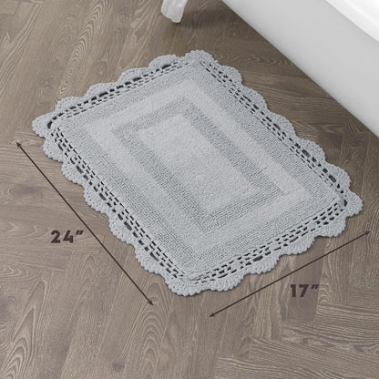 Crochet Cotton 17X24 In. Bath Rug, Light Grey