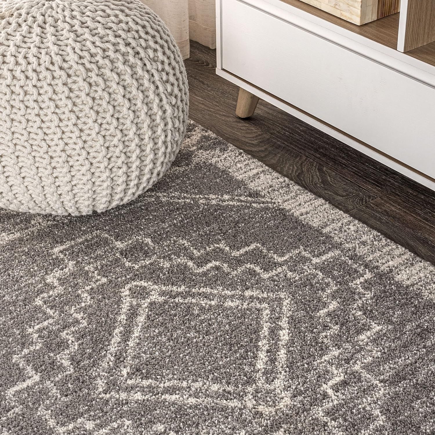 MOH200C-4 Amir Moroccan Beni Souk Indoor -Area Rug Bohemian Farmhouse Rustic Geometric Easy-Cleaning Bedroom Kitchen Living Room Non Shedding, 4 X 6, Gray,Cream