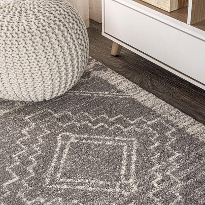 MOH200C-4 Amir Moroccan Beni Souk Indoor -Area Rug Bohemian Farmhouse Rustic Geometric Easy-Cleaning Bedroom Kitchen Living Room Non Shedding, 4 X 6, Gray,Cream