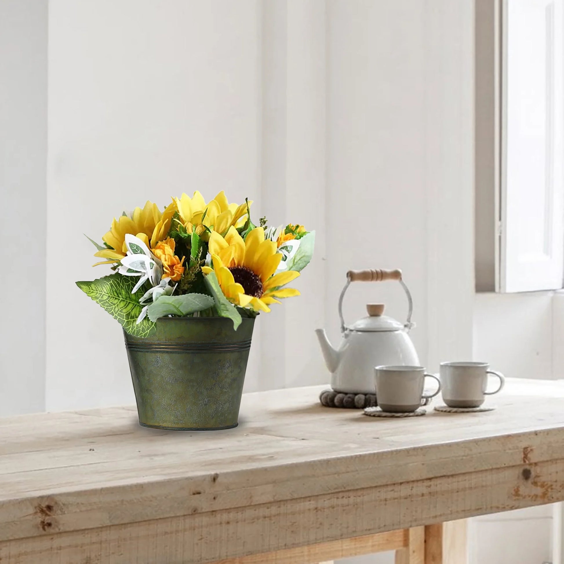 5Pcs Galvanized Buckets Rustic Farmhouse Metal Pail Bucket Flower Bucket Plants Pot Home Indoor Outdoor Decor Tin Planter