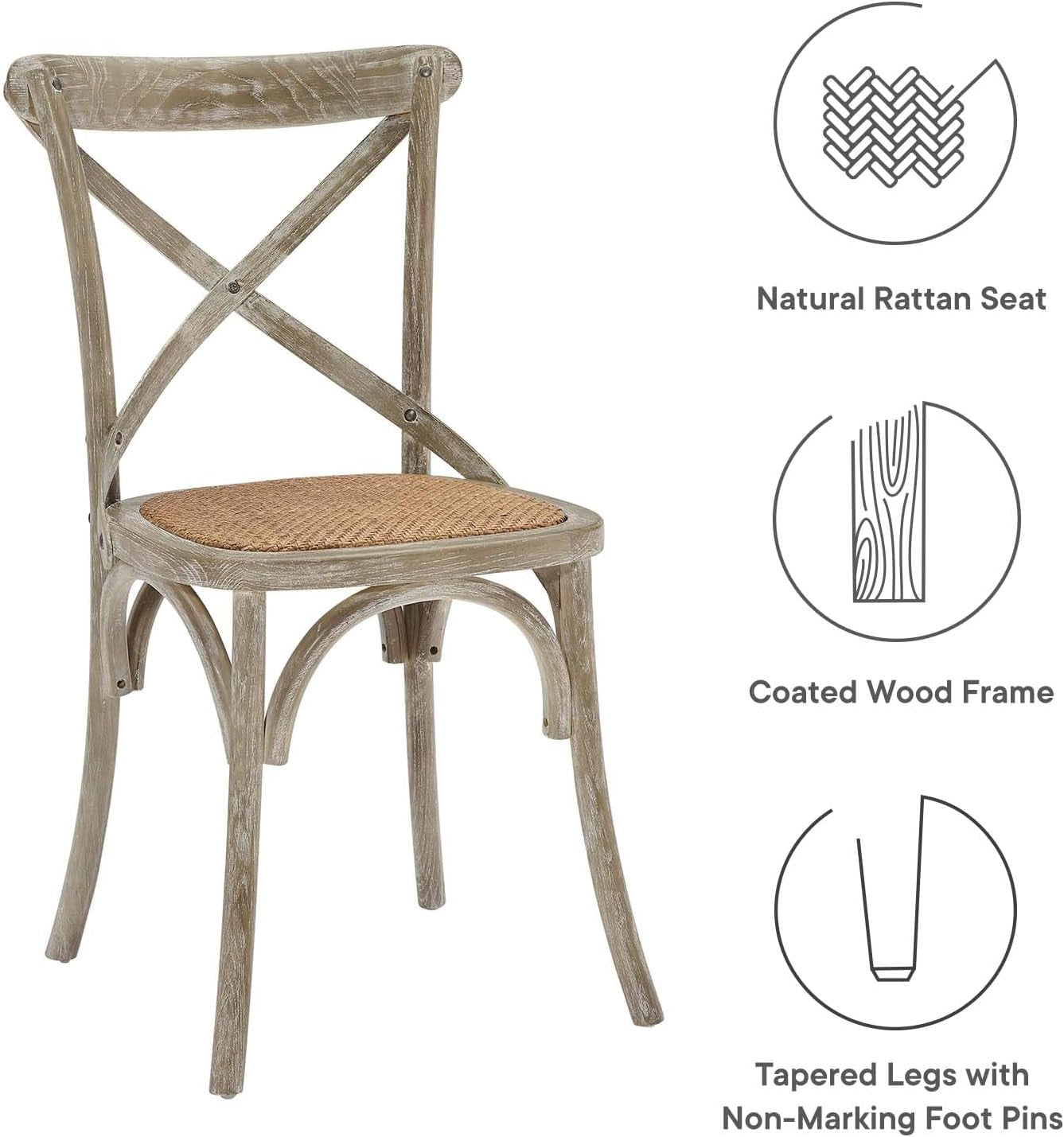 Gear Rustic Modern Farmhouse Elm Wood Rattan Dining Chair in Gray
