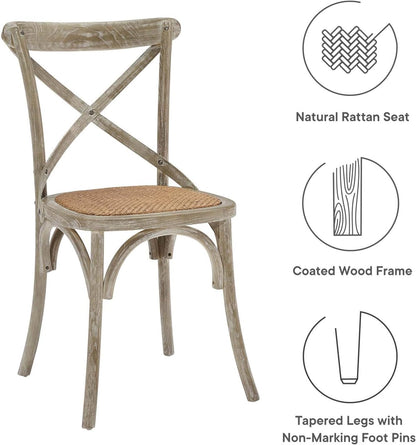 Gear Rustic Modern Farmhouse Elm Wood Rattan Dining Chair in Gray
