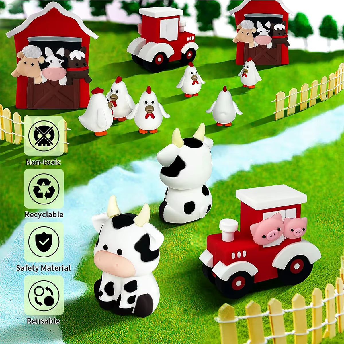 6Pcs Animal Cake Decoration Farm Birthday Cake Topper Cow Cake Decoration for Farm Animal Baby Shower Birthday Party Decorations
