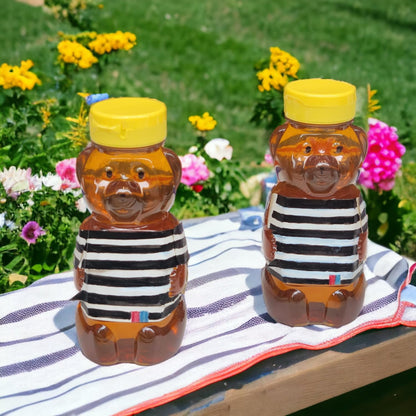 18 Pack 8 Fl Oz Plastic PET Honey Bear Jars, Squeeze Bottles with Yellow Flip-Top Dispenser Caps W/Seals - Holds 12 Oz Honey by Weight - BPA Free, Refillable and Made in USA