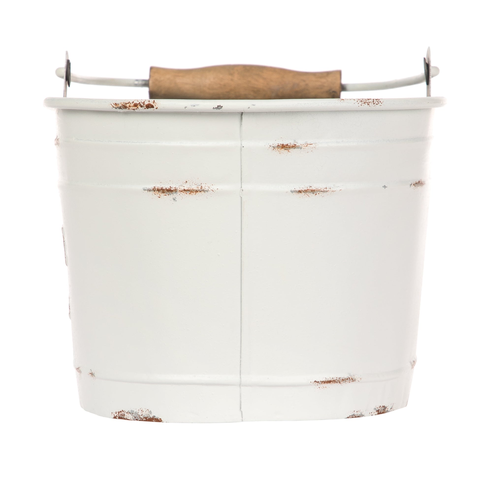 White Oval Farmhouse Bucket for Artificial Floral with Handle