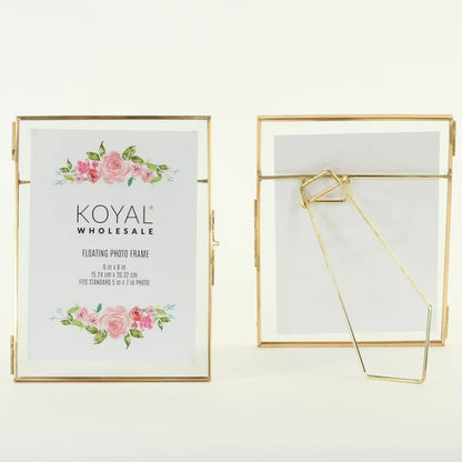 Gold Pressed Glass Floating Photo Frames 6 X 9 Inch, 8−Pack with Stands, Horizontal / Vertical Pictures