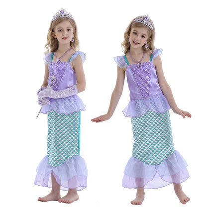 Mermaid Dresses for Girl Ariel Princess Dress up Clothes Mermaid Costume up Kids Birthday Party Cosplay Role Play Clothes 140 Cm 9-10 Years