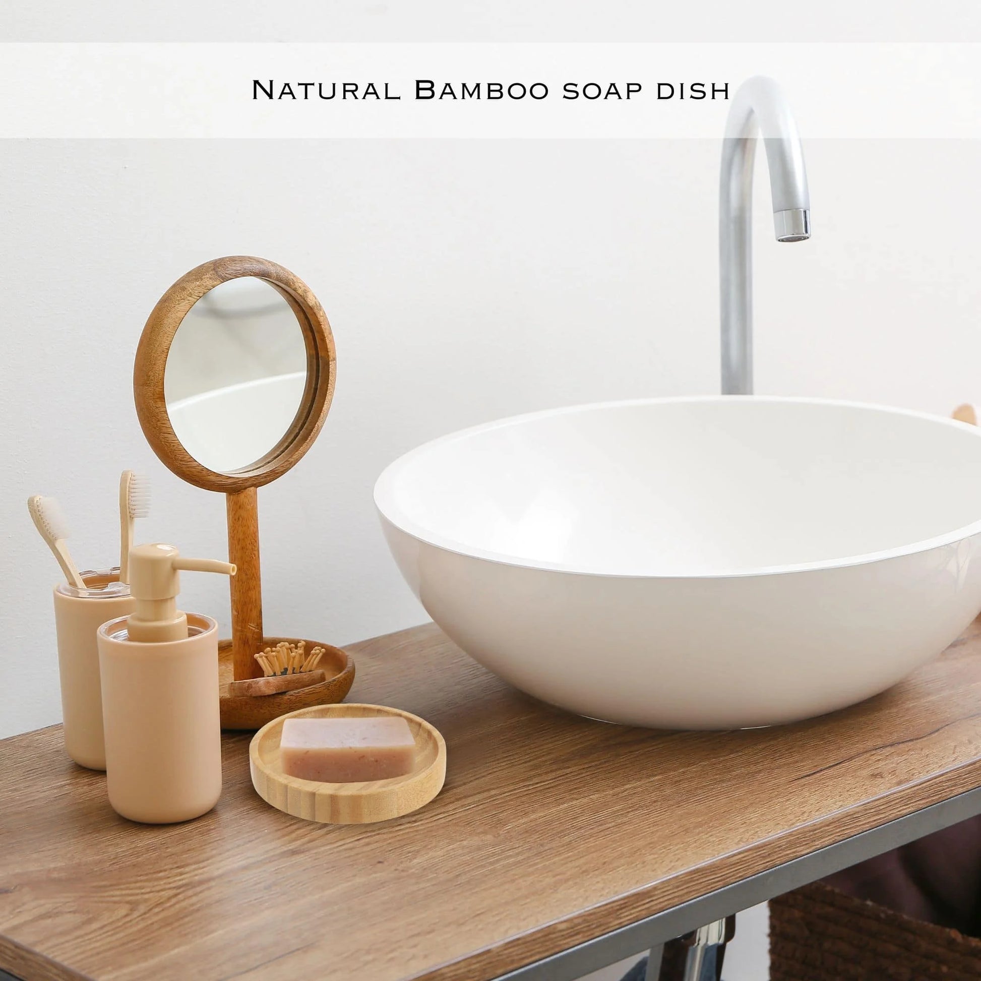 Natural Bamboo Soap Dish - Eco-Conscious Wooden Bar Soap Holder, Elegant round Design - Perfect Accessory for Bathroom & Kitchen Sinks, Durable Tray for Soap Storage