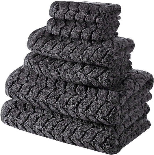 100% Turkish Cotton Jacquard Luxury Towel Set – Quick Dry Non-Gmo Ultra-Soft, Plush and Absorbent Luxury Durable Turkish Towels Set (Charcoal, 6 Pcs Towel Set)
