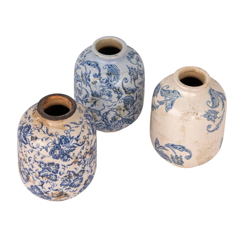 Decorative Terra-Cotta Vases with Heavy Distressing