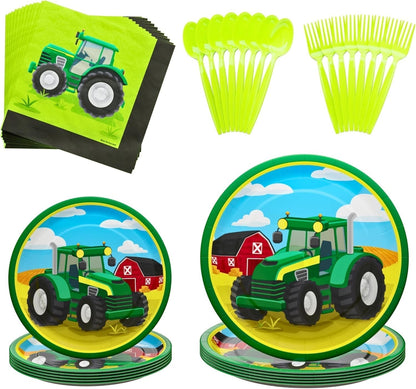 Tractor Standard Party Supplies Pack (100 Pieces for 16 Guests) - Tractor Birthday Party Supplies, Tractor Plates and Napkin, Tractor Decorations, Farm Animal Party, Baby Shower,