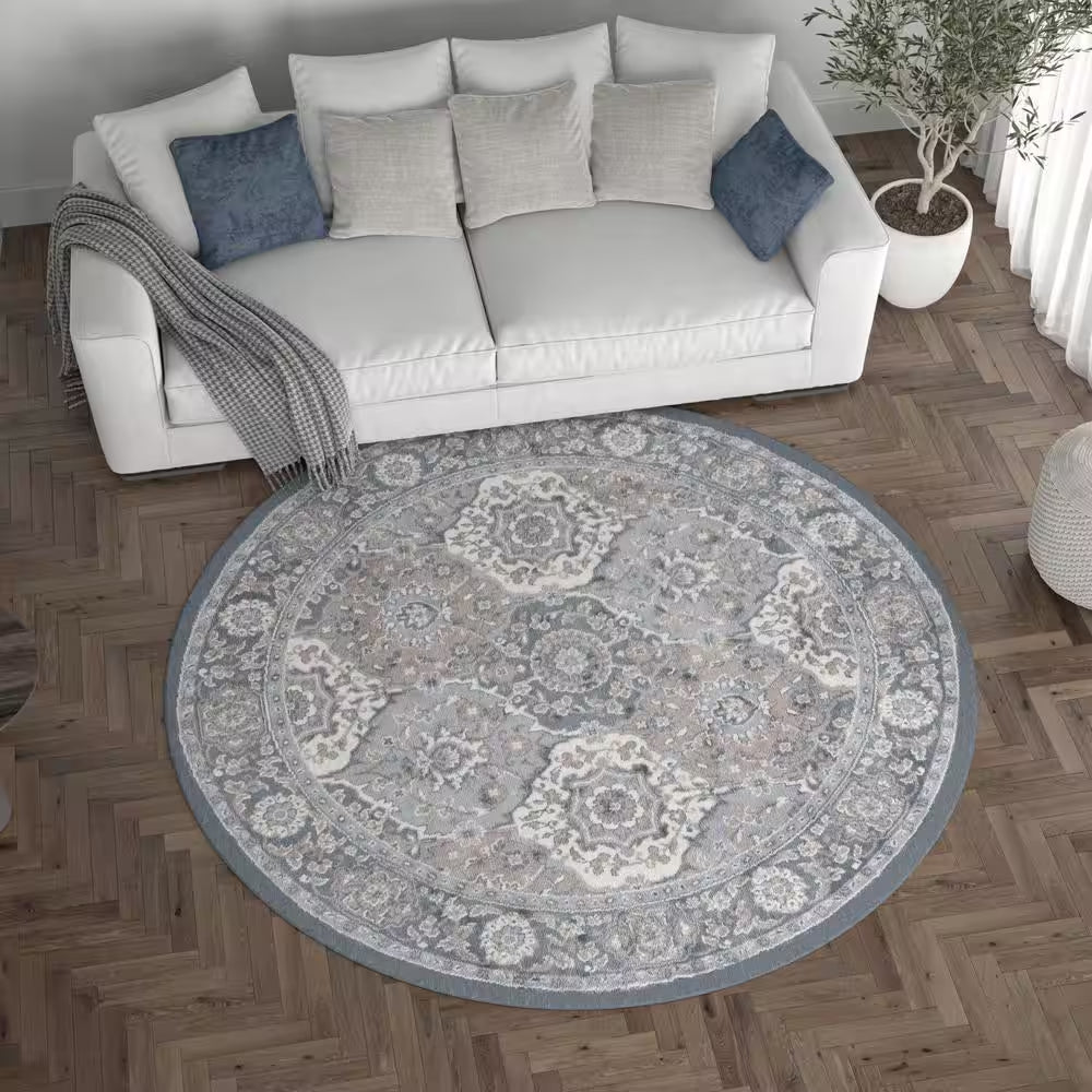 Madison Oriental Gray 8 Ft. round Indoor Area Rug