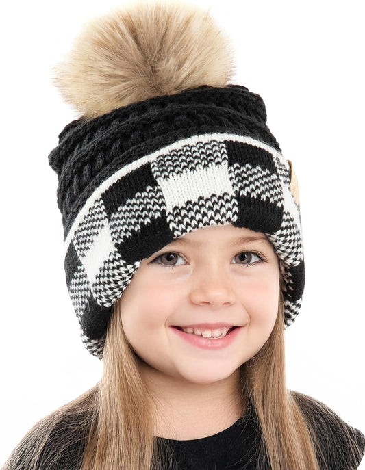 Cozy Toddler Cable Knit Pom Beanie - Warm Winter Hat for Kids