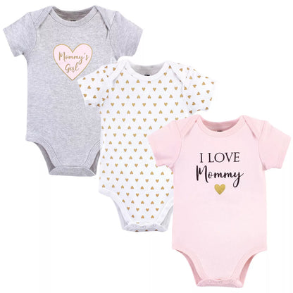 Hudson Baby Infant Girl Cotton Bodysuits 3Pk, Girl Mommy