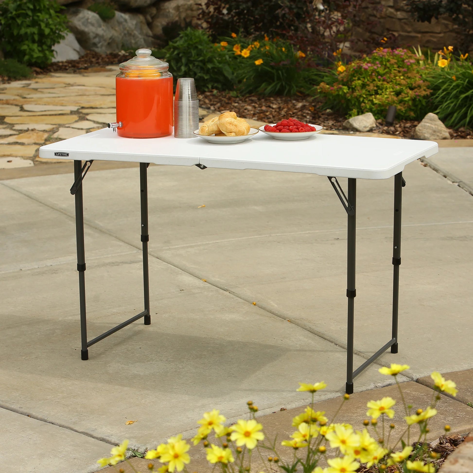 4 Foot Fold-In-Half Adjustable Height Table, Indoor/Outdoor Essential, White (80509)