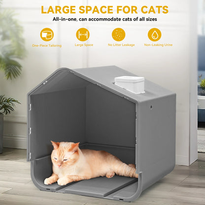 Extra Large Enclosed Cat Litter Box with Mat and Scoop,Odor-Free Enclosed Hooded Large Cat Toilet, No Assembly Required and Easy Cleaning,Gray