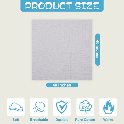 Muslin Baby Bath Towel 3 Pack Soft Cotton Towels for Delicate Skin 40X 40Inch (Grey)