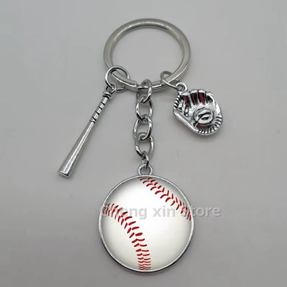 Baseball Softball Convex Photo Glass round Dome Keychain Jewelry, DIY Keychain
