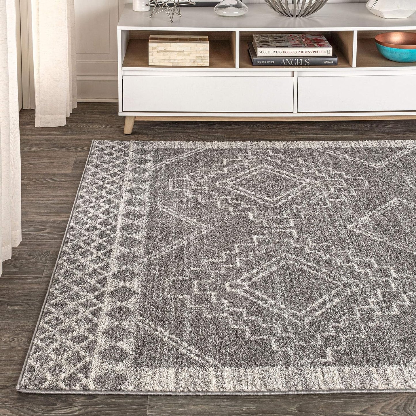 MOH200C-4 Amir Moroccan Beni Souk Indoor -Area Rug Bohemian Farmhouse Rustic Geometric Easy-Cleaning Bedroom Kitchen Living Room Non Shedding, 4 X 6, Gray,Cream