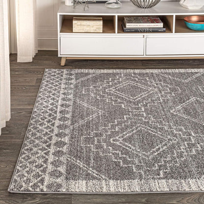 MOH200C-4 Amir Moroccan Beni Souk Indoor -Area Rug Bohemian Farmhouse Rustic Geometric Easy-Cleaning Bedroom Kitchen Living Room Non Shedding, 4 X 6, Gray,Cream