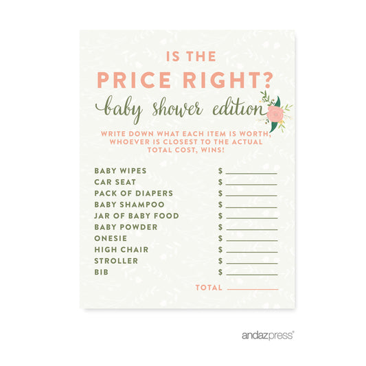 Is the Price Right? Floral Roses Girl Baby Shower Game, 20-Pack