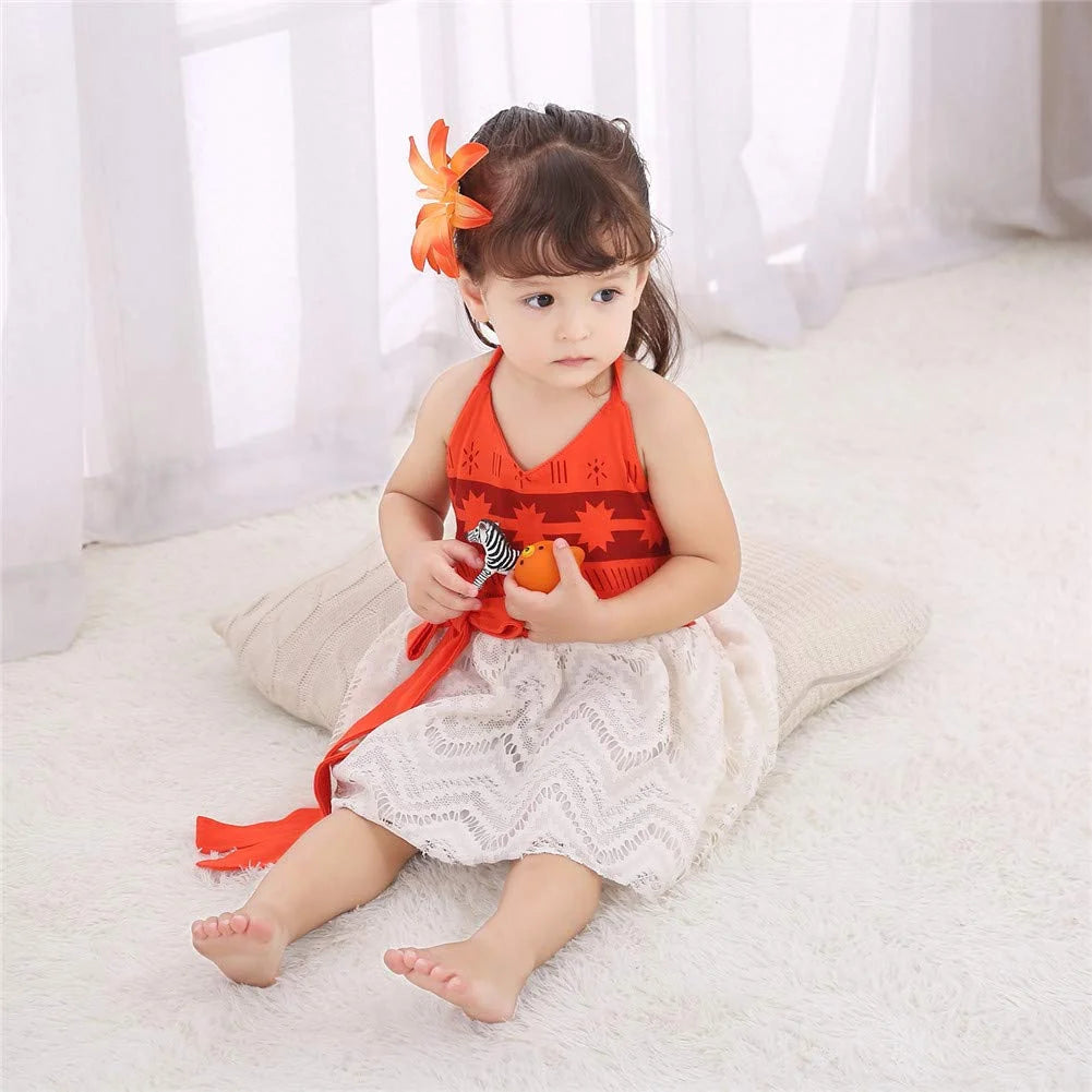 Baby Girl Moana Costume Princess Clothes Halter Backless Jumpsuit Dress Tulle Sundress Adventure Outfits