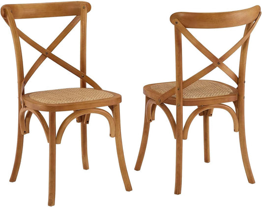 Gear Rustic Modern Farmhouse Elm Wood Rattan Two Dining Chairs in Walnut