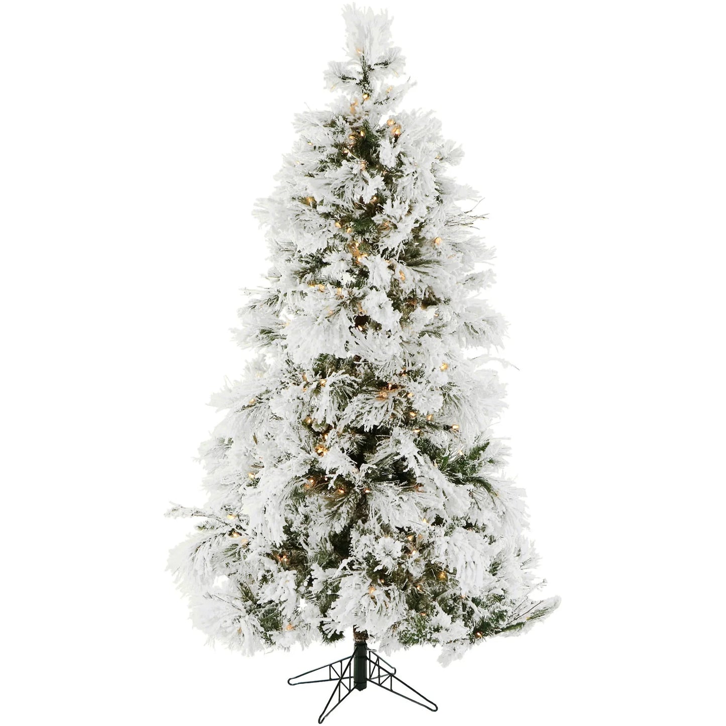 6.5' Pre-Lit Flocked Snowy Pine Artificial Christmas Tree, 450 Warm White LED Lights