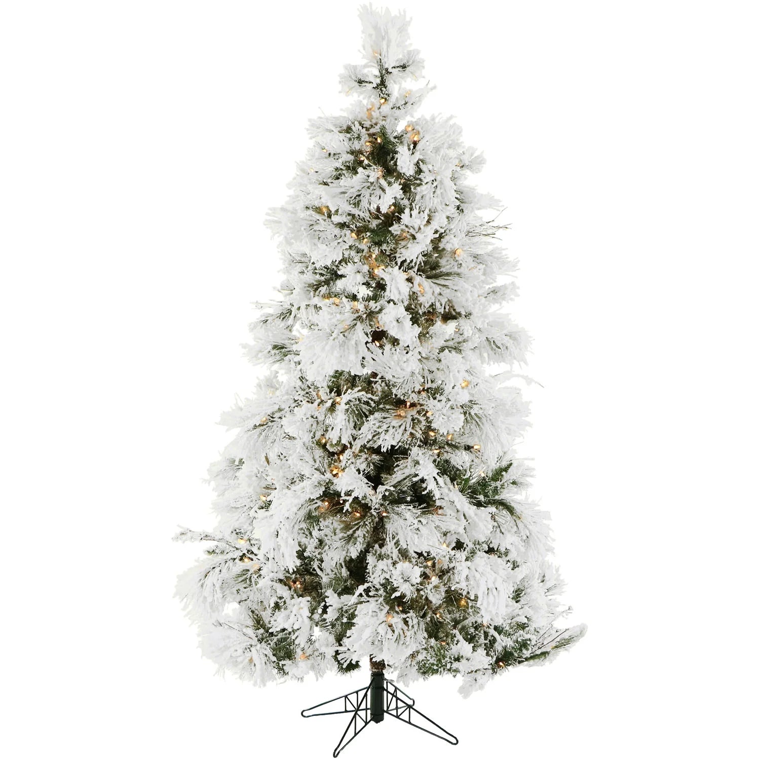 6.5' Pre-Lit Flocked Snowy Pine Artificial Christmas Tree, 450 Warm White LED Lights