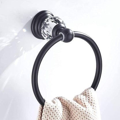 Crystal Bathroom Hardware, Matte Black Bathroom Accessories Set Towel Bar Toilet Paper Holder Towel Ring Coat Hooks 4 Pieces