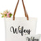 Wifey Tote Bag with Makeup Bag, Gifts for Engagement/Bridal Shower/Bachelorette/Wedding Party Canvas White