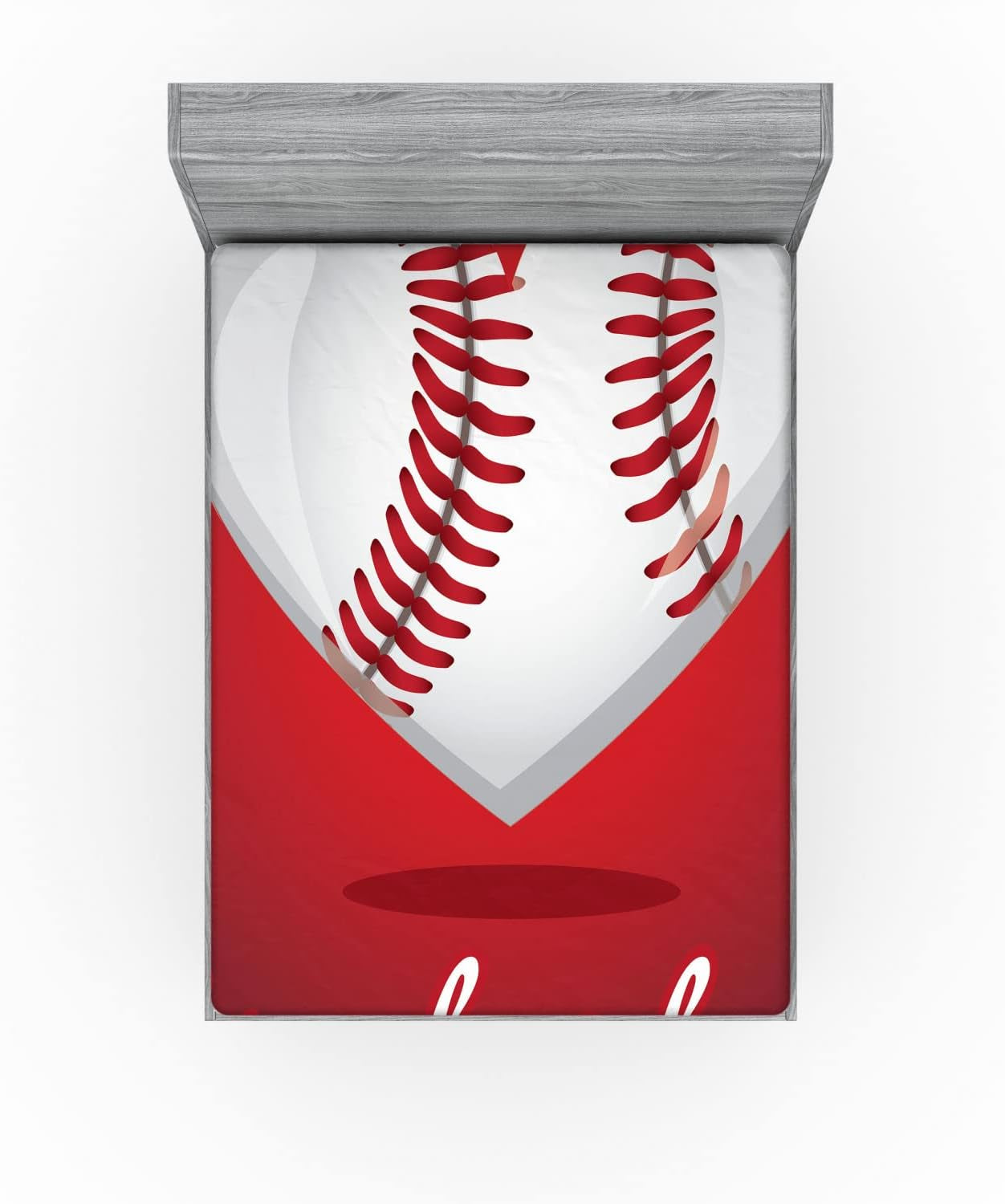 Sports Fitted Sheet, Love for Baseball Theme Heart Shaped Exercise National Sport Athletic Leisure Joy, Bed Cover with All-Round Elastic Deep Pocket for Comfort, Full Size, Red White