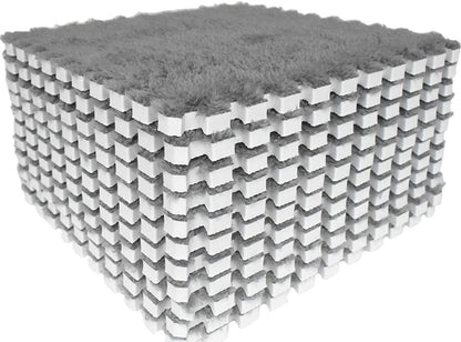 Interlocking Carpet Shaggy Soft EVA Foam Mats Fluffy Area Rugs Protective Floor Tiles Exercise Play Mat for Children Kids Room Home Parlor Bedroom (12 Pcs, Gray)