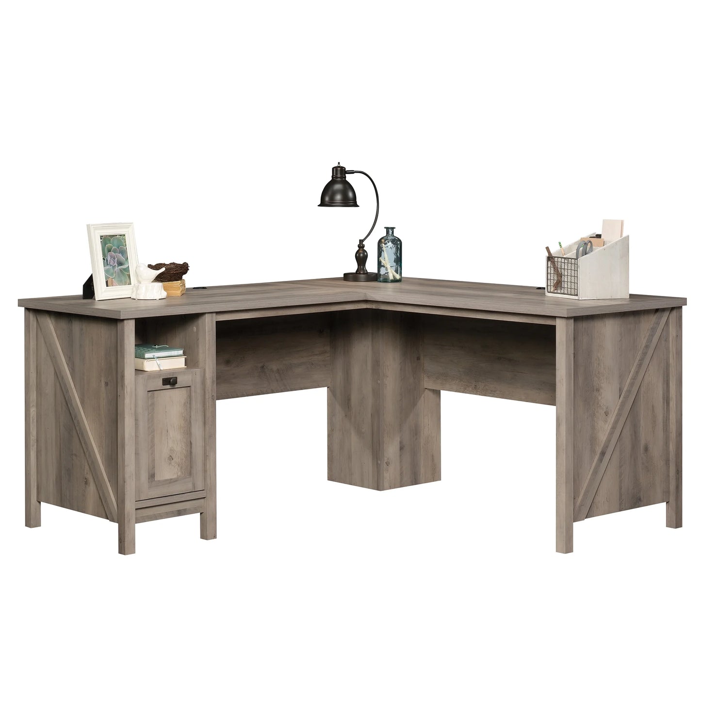 Modern Farmhouse L-Desk, Rustic Gray Finish