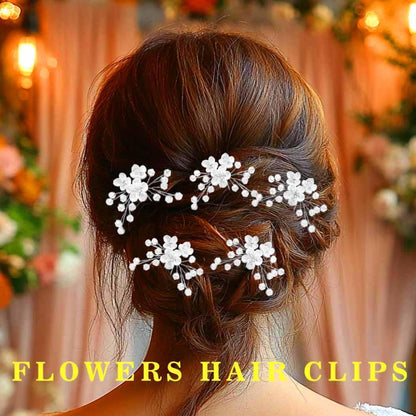 Wedding Flowers Hair Clips Silver Bride Hair Pins Floral Hair Accessories for Women