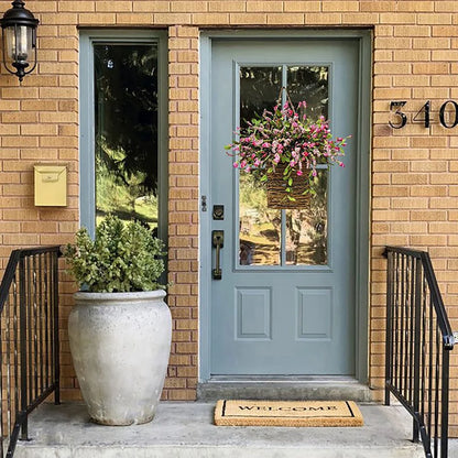 Wildflowers Hanging Basket Wreath, Artificial Spring Wreath for Front Door, Wall Hanging Flower Bucket Rustic Farmhouse Wrea