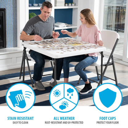 37 Inch Square Folding Table, Indoor/Outdoor Commercial Grade, White Granite (80783)